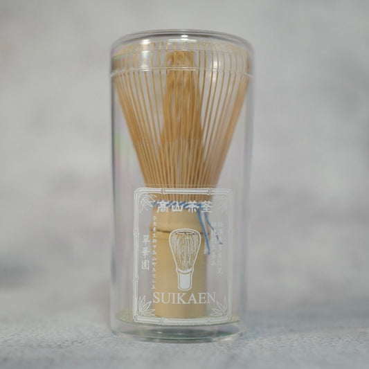 Suikaen — Bamboo Matcha Whisk, Blue/White Thread
